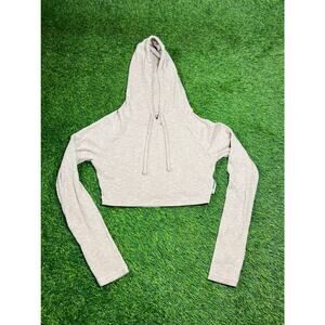 Gymshark Cropped Hoodie Women’s Small Beige Mauve Ribbed Long Sleeve Athletic